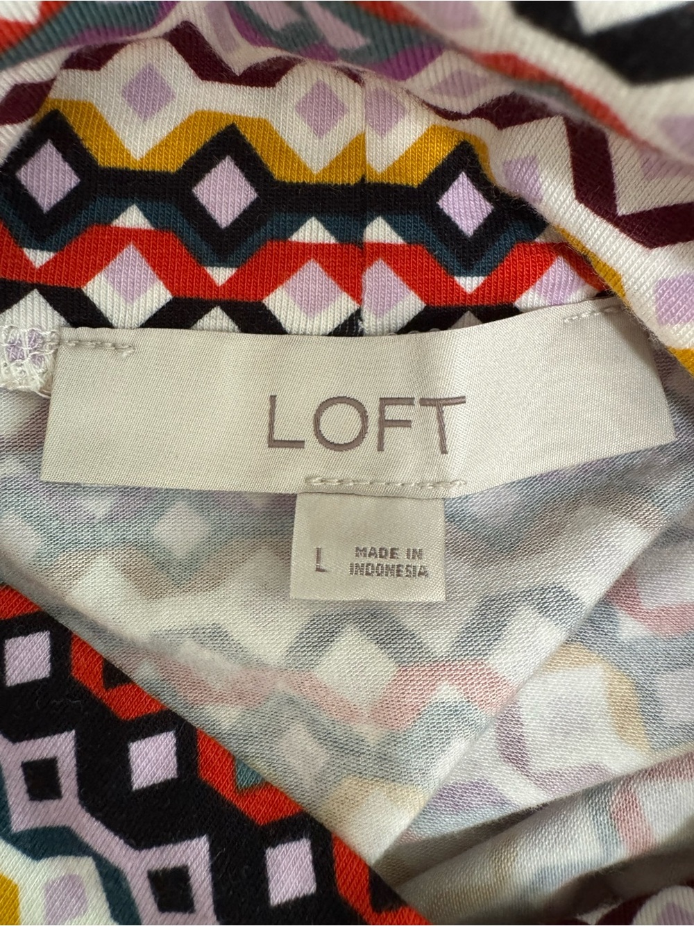 LOFT Geometric Diamond Zigzag Turtleneck Top Large Multicolor Cotton Modal NWOT - Picture 3 of 12
